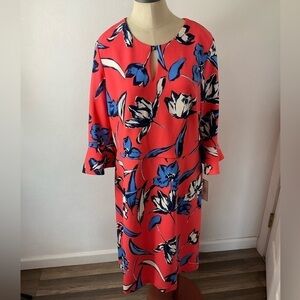 DM Collection Bruna Scuba Crepe Knit Coral Blue Floral Dress Sz 16